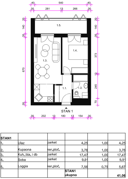 Zagreb, Osten - Neubauwohnung S1, 40m2