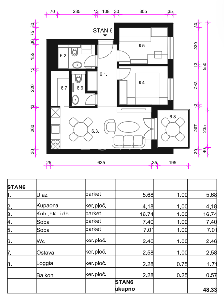 Zagreb, Osten - Neubauwohnung S6, 48m2