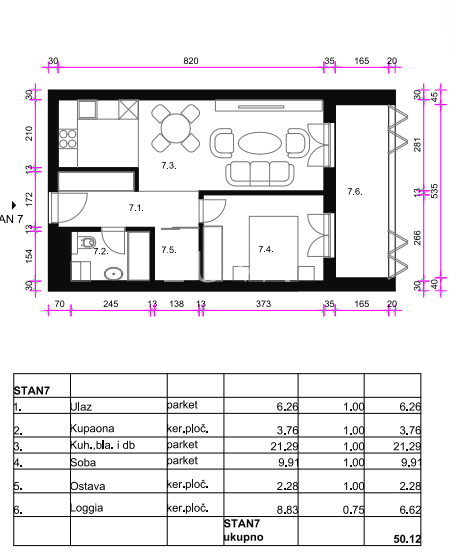 Zagreb, Osten - Neubauwohnung S7, 50m2