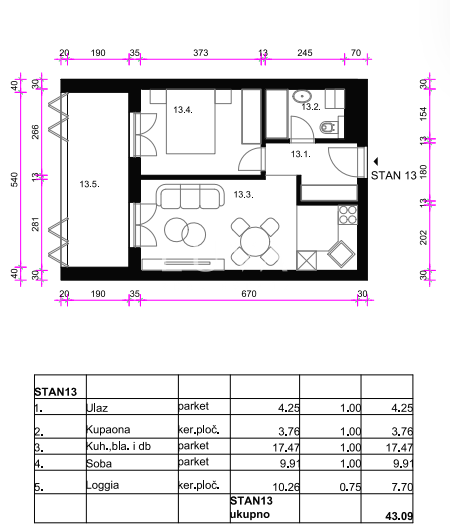 Zagreb, Osten - Neubauwohnung S13, 43m2