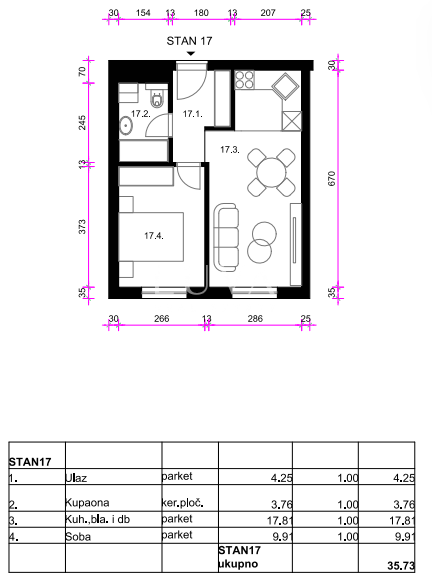 Zagreb, Osten - Neubauwohnung S17, 35m2