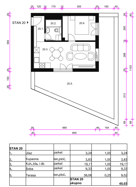 Zagreb, Osten - Neubauwohnung S20, 45m2