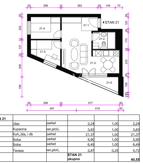 Zagreb, Osten - Neubauwohnung S21, 40m2