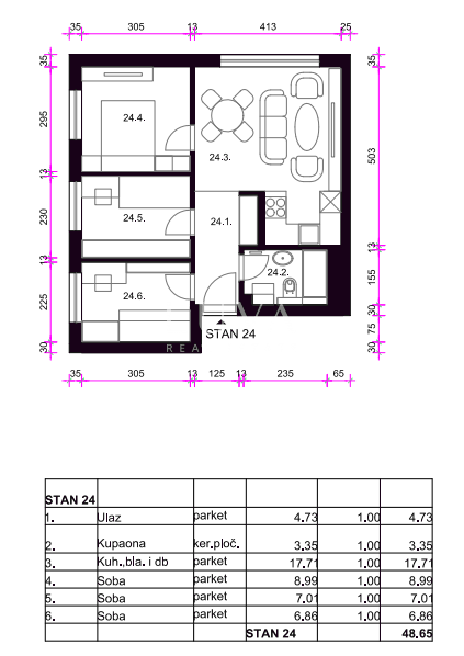 Zagreb, Osten - Neubauwohnung S23, 48m2