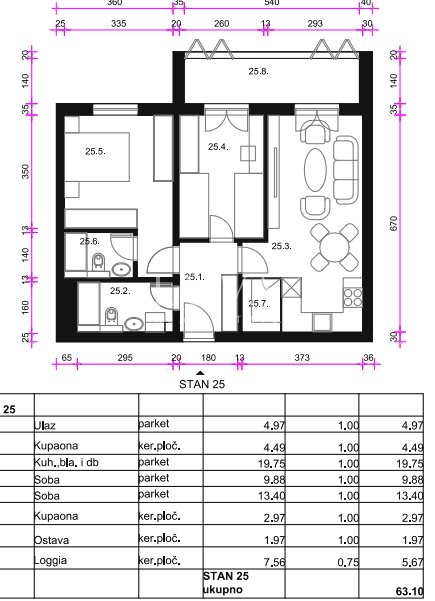 Zagreb, Osten - Neubauwohnung S25, 63,10 m2