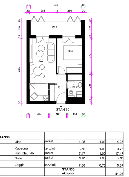 Zagreb, Osten - Neubauwohnung S30, 40m2