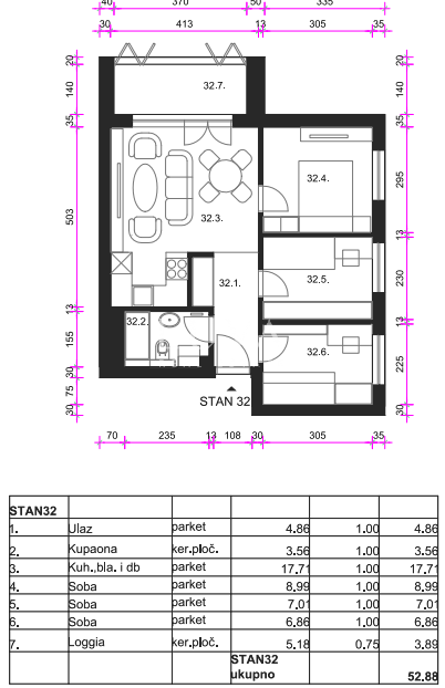 Zagreb, Osten - Neubauwohnung S32, 52m2