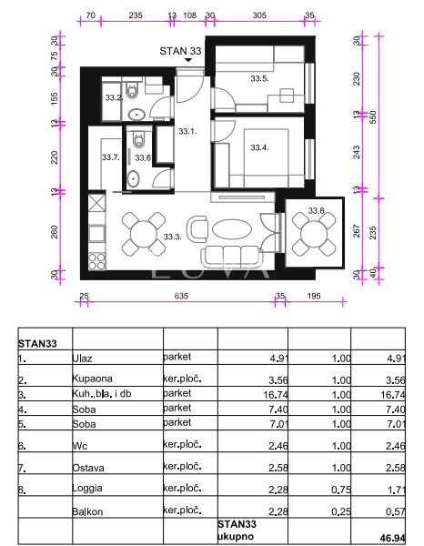 Zagreb, Osten - Neubauwohnung S33, 46m2