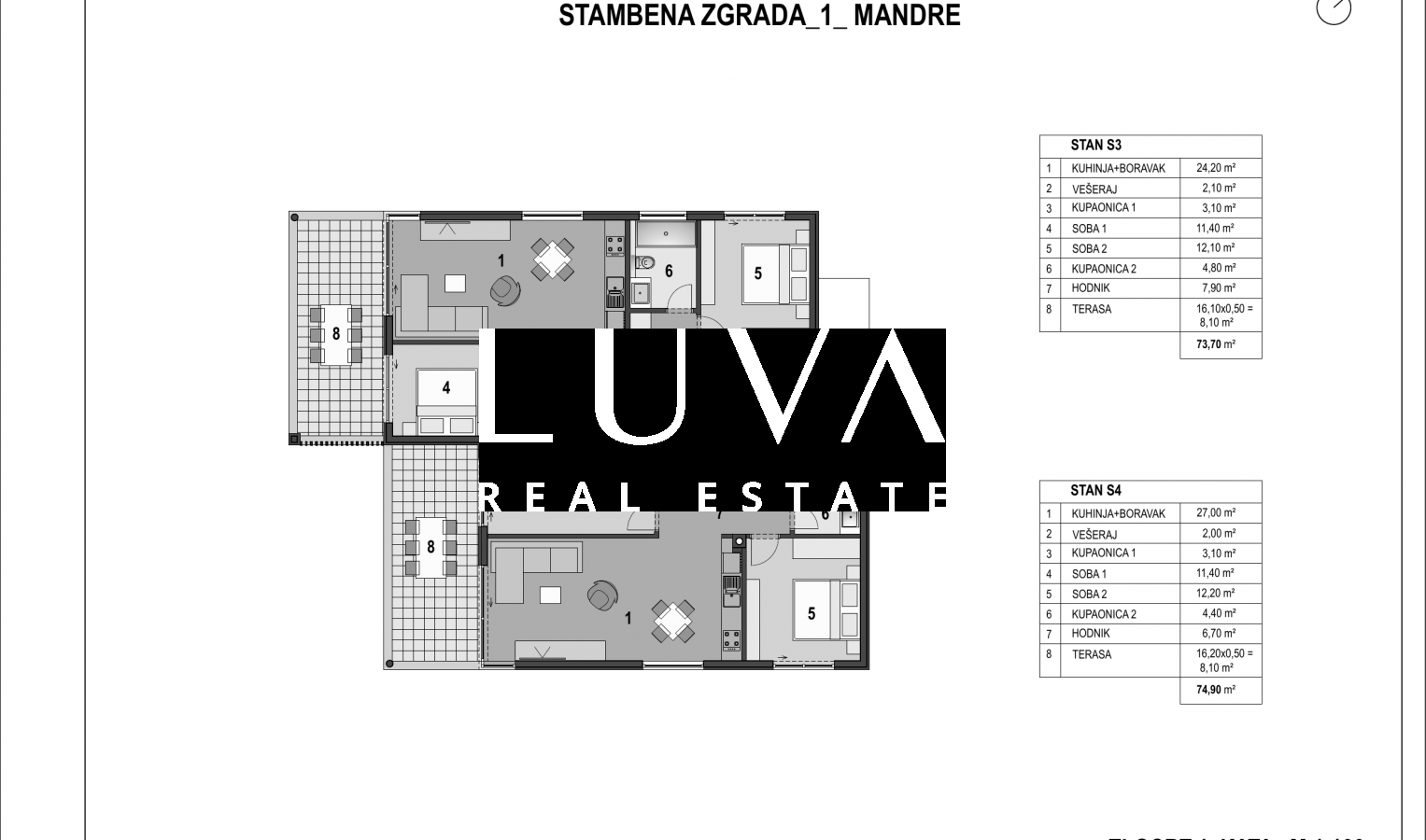 Island of Pag, Mandre, apartment with sea view, 77 m²
